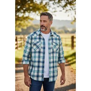 American Eagle Outfitters Mens Plaid Long Sleeve Snap Western Shirt XL